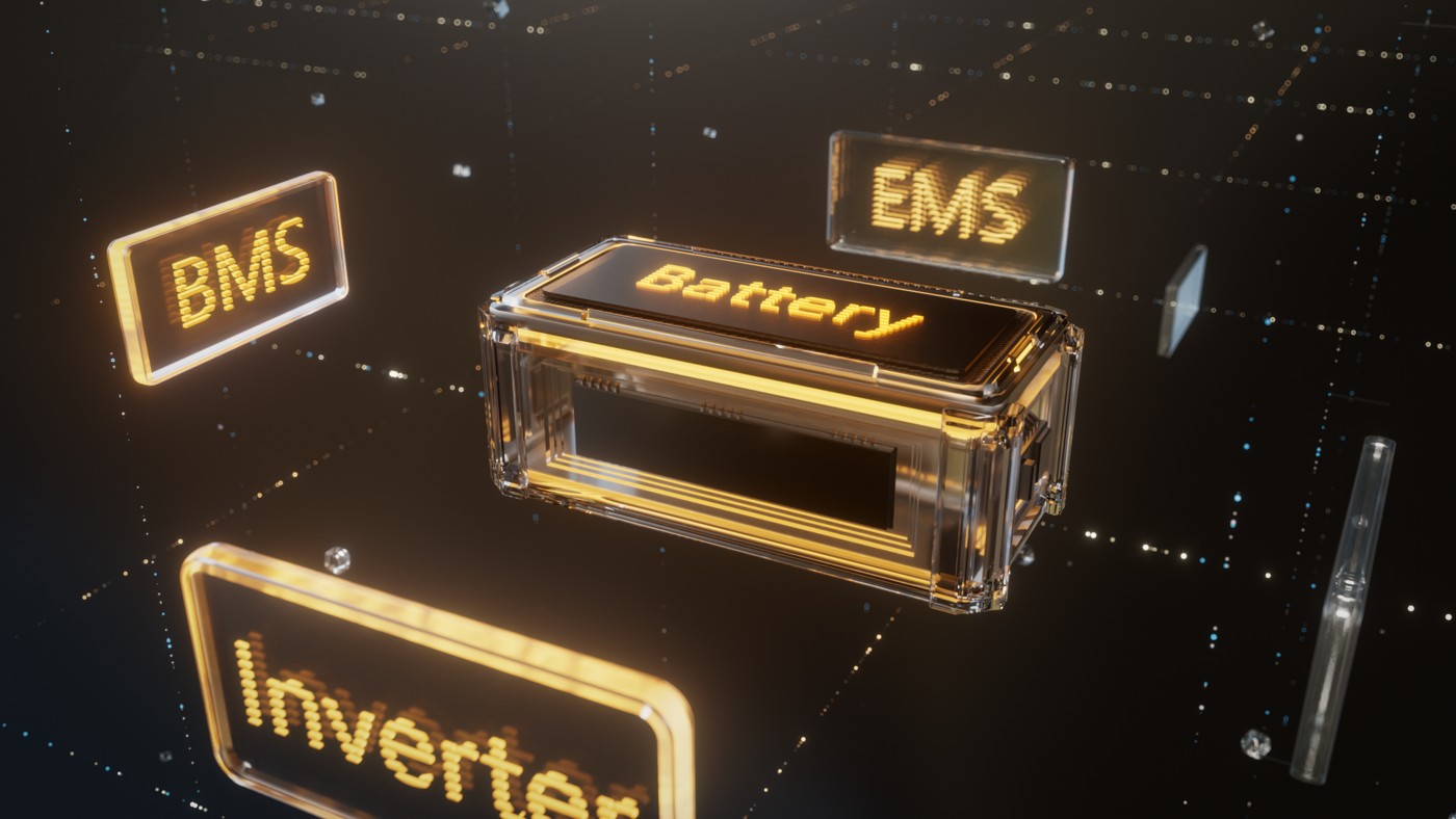 Illustratie van de Pylontech Force H3X met geïntegreerde batterij, BMS, omvormer en EMS