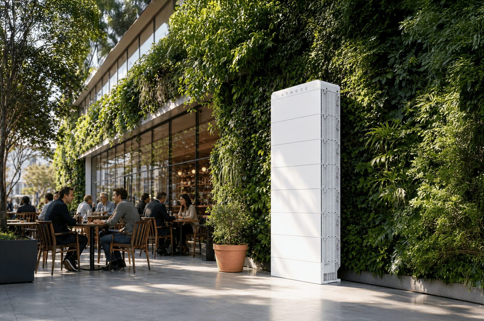 ATMOCE M-ELV BattBank battery cabinet installed outdoors at a commercial building
